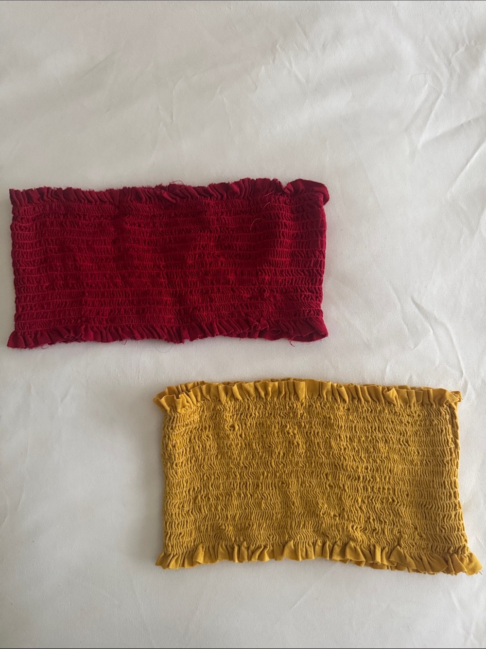 Two Smocked Tube Tops - Red & Mustard